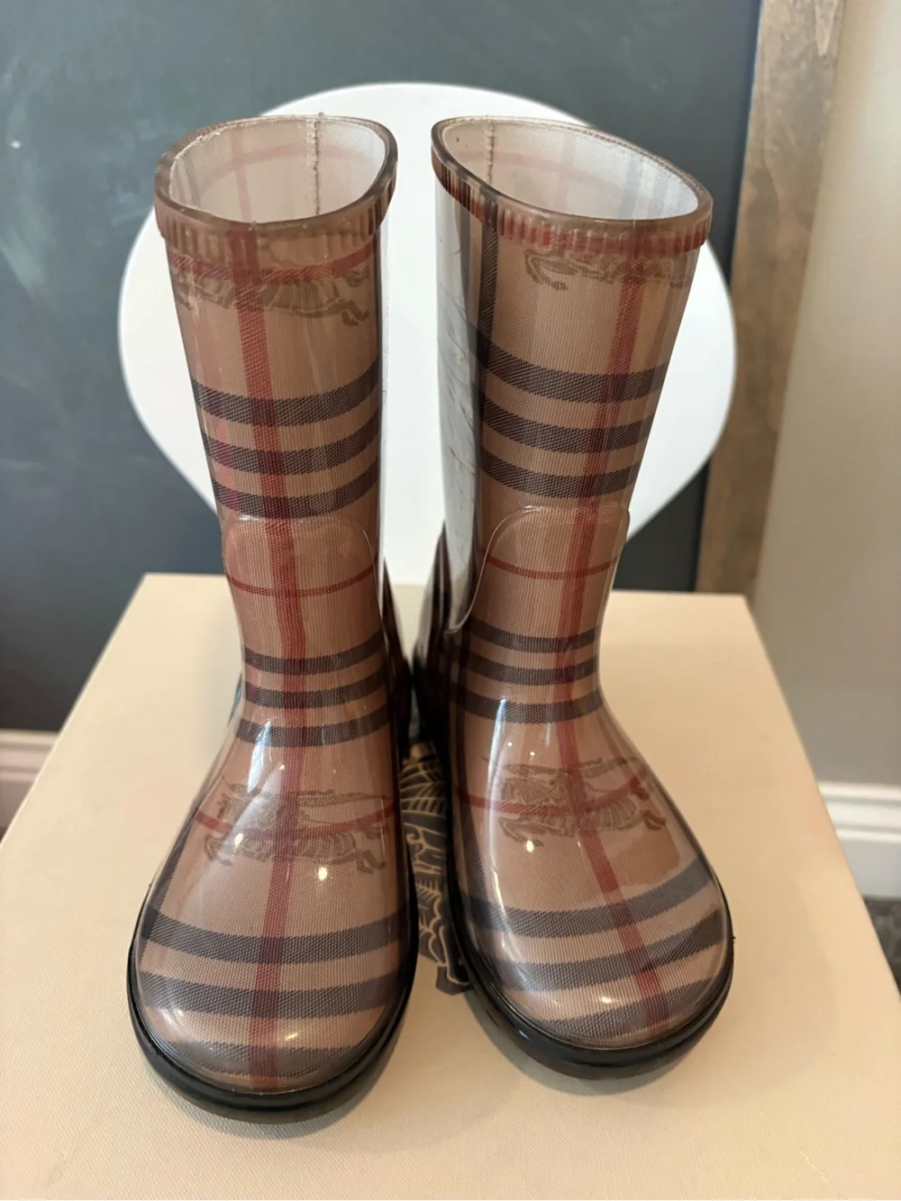 Burberry Beige Plaid Kids Rain Boots
